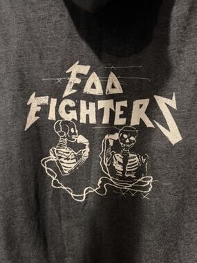 Foo Fighters Full Zip Hoodie, Large, gray Skeleton Graphic, Rock, Adult.